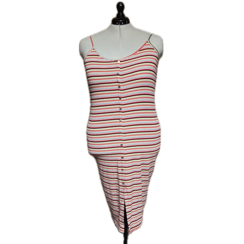 LU NYC Striped Ribbed Midi Dress | Plus Size 2X | Stretchy Bodycon | Multicolor